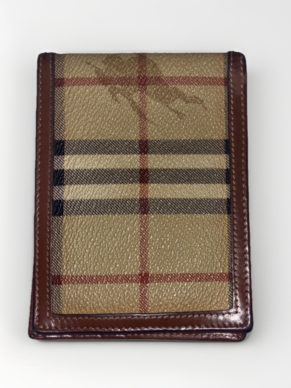 Burberry Vintage Nova Check Brown Leather-Trim Bi fold Wallet - Picture 7 of 9